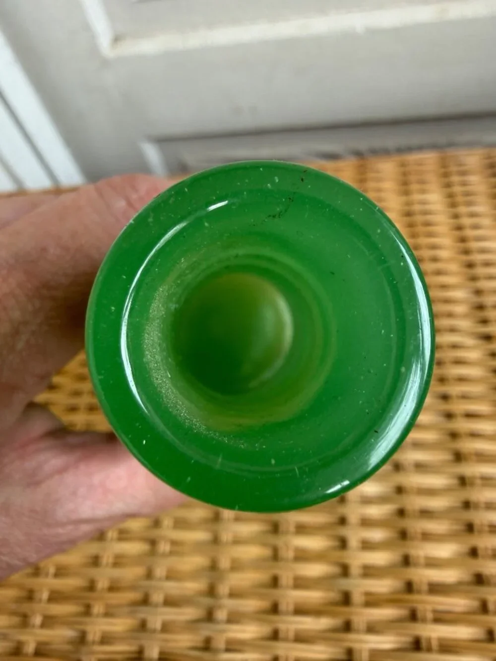 Vintage 50's Jadeite Opaque Green Glass Old Bottle/ Vase Flower Plant Decor